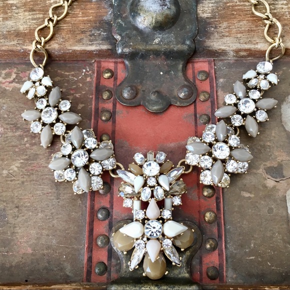 J. Crew Statement Necklace Rhinestone Neutrals - Picture 2 of 5